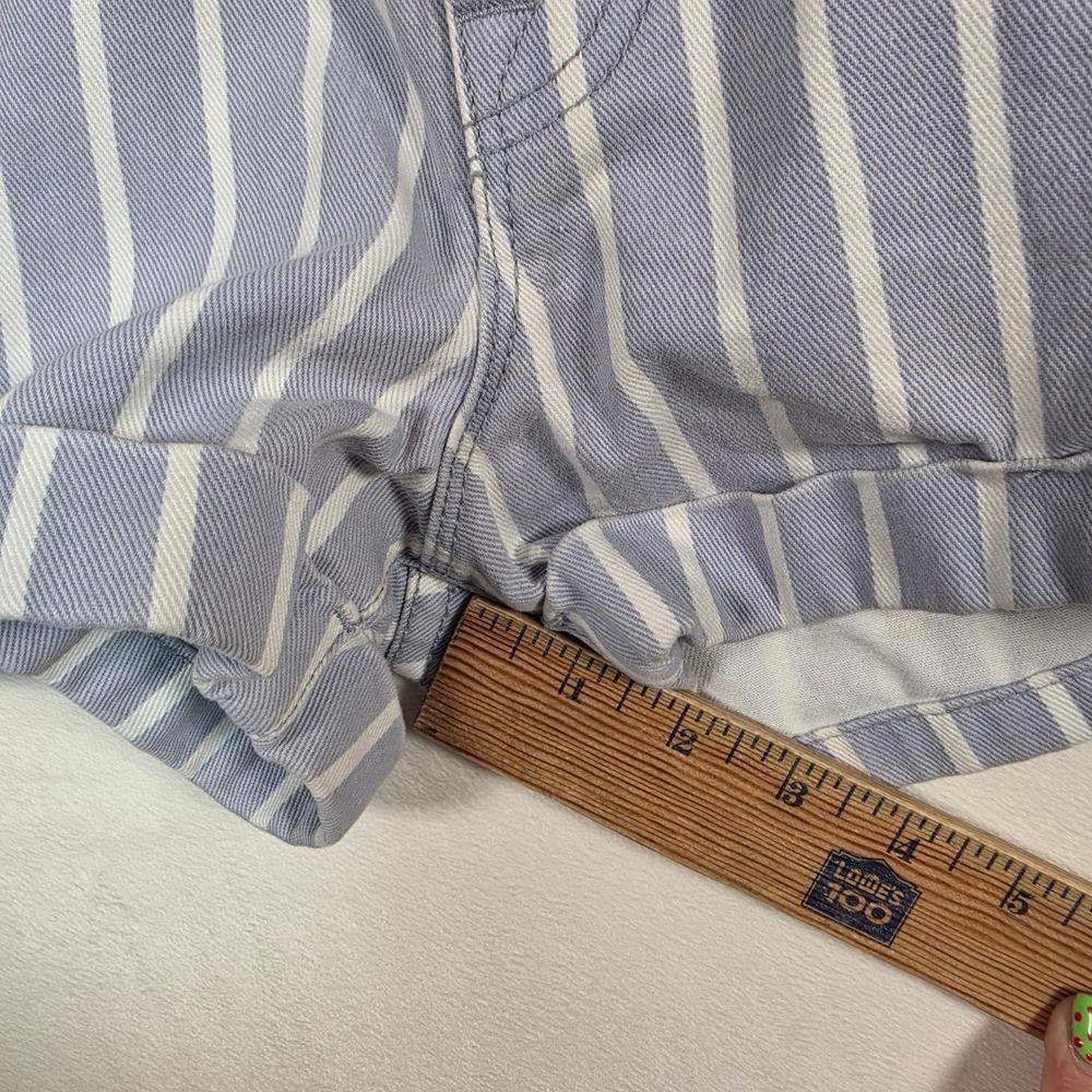 BDG Super High Rise Foxy Shorts Women's 24 Blue White Striped Button Fly Cuffed - Picture 6 of 15